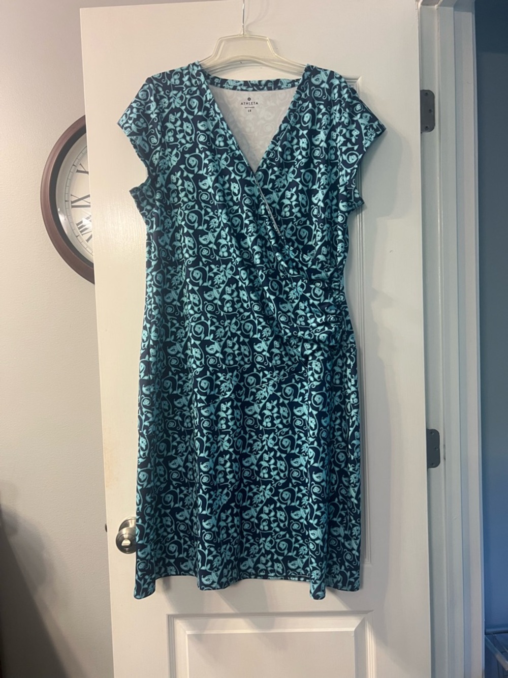 Athleta teal and navy v neck wrap dress size 1X